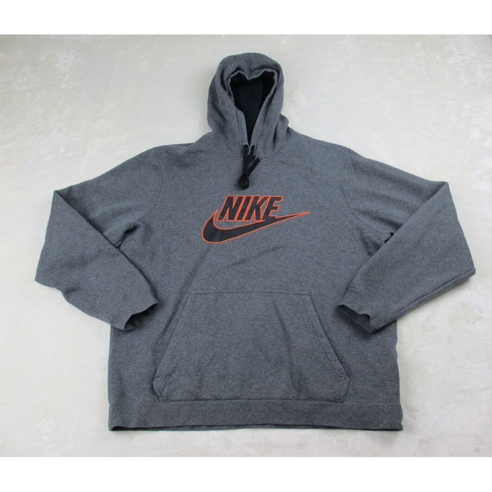 Nike Sweater Mens Extra Large Gray Swoosh Logo Pullover Spell Out Hooded Casual*